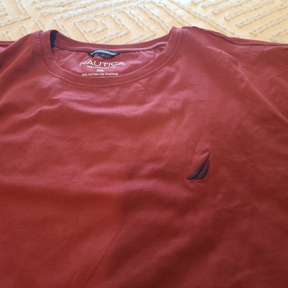Nautica Men’s Burgundy and Tan Short-Sleeve Crewneck T-Shirts (Set of 3)  CL-4 - Picture 4 of 5